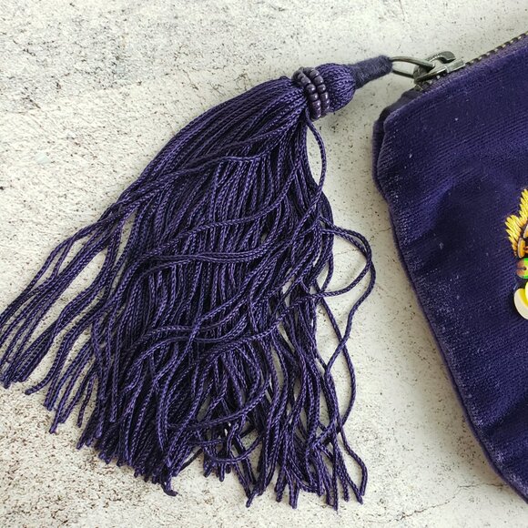 Anthropologie Purse Velour Velvet Monogram Everyday Pouch Zip Sequin Embroidered - Picture 11 of 12